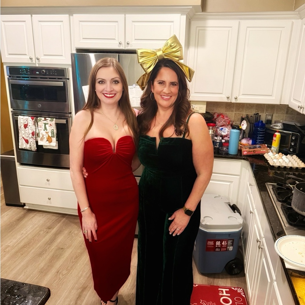 White House Black Market Strapless Velvet Red Dress